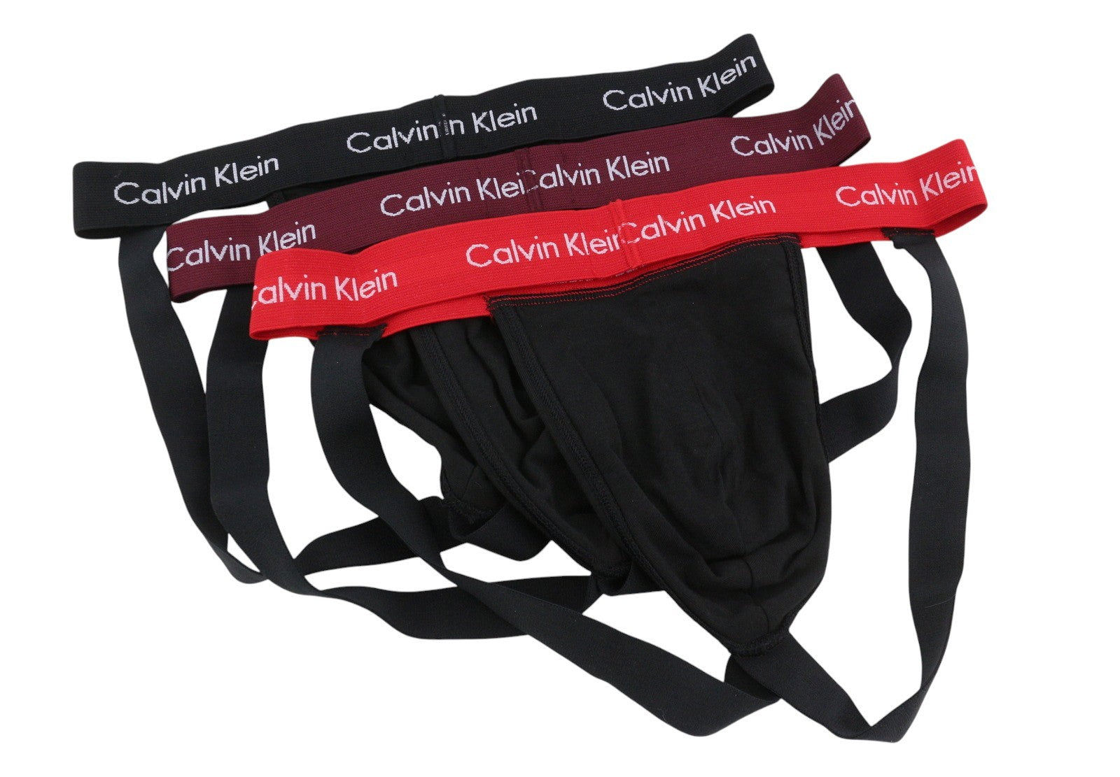 CALVIN KLEIN B-Rouge Tawny Jockstrap Black Men Underwear M Cotton Stretch 3 Pc