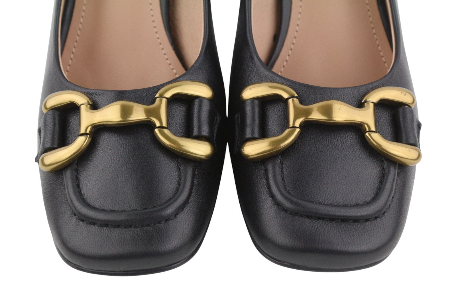 BIBI LOU Dennis Women Heels EU39 Black Leather Square Gold Tone Details Pumps