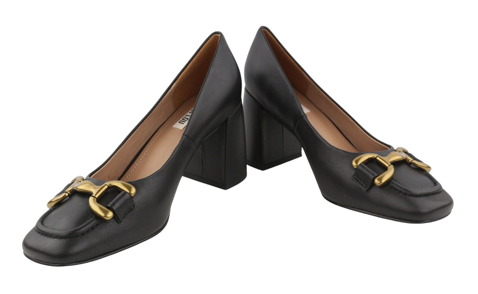 BIBI LOU Dennis Women Heels EU39 Black Leather Square Gold Tone Details Pumps