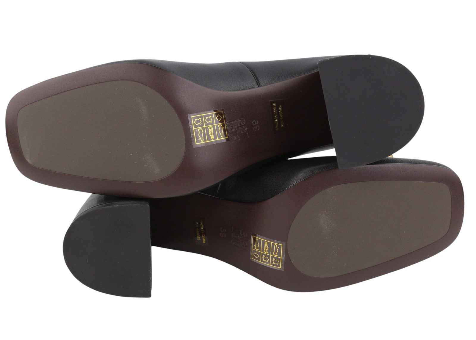 BIBI LOU Dennis Women Heels EU39 Black Leather Square Gold Tone Details Pumps