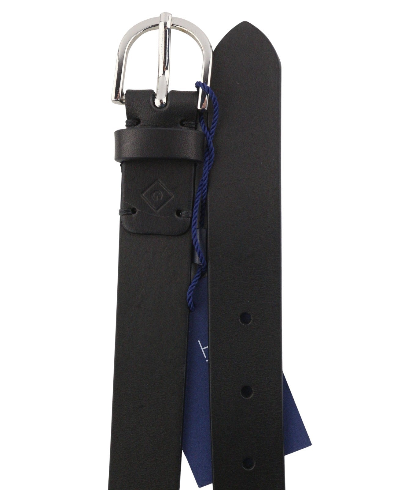 GANT Women Belt 85 CM Black Leather Silver Tone Buckle Logo Casual