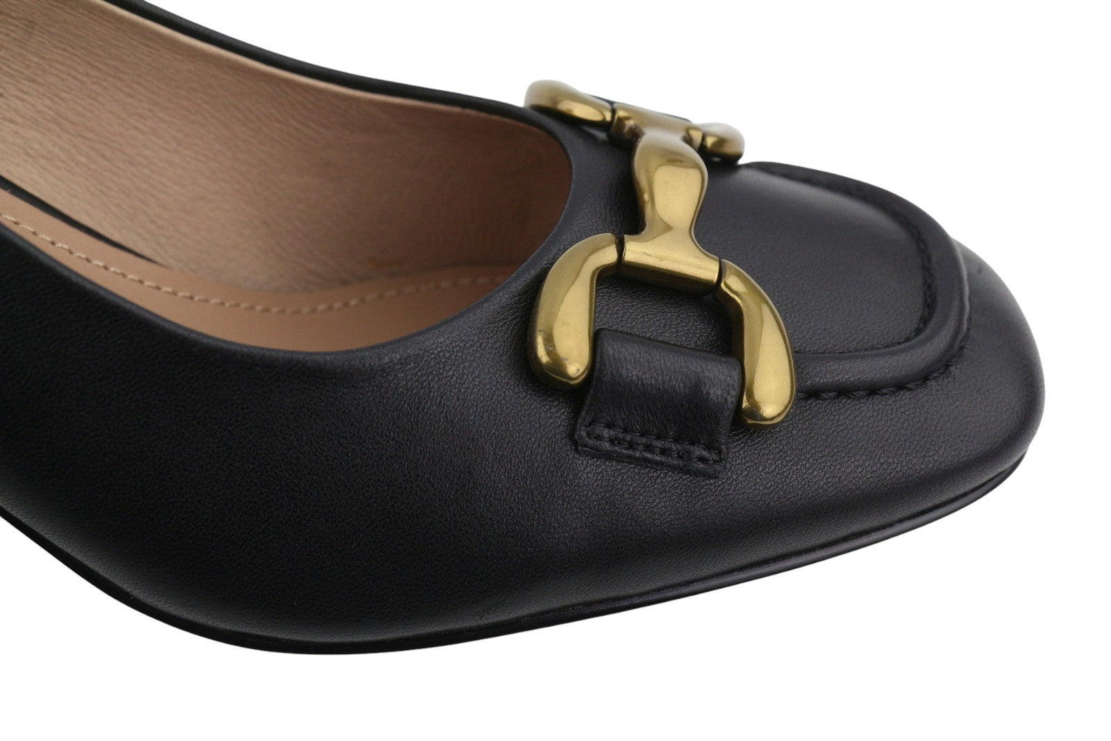 BIBI LOU Dennis Women Heels EU41 Black Leather Square Gold Tone Details Pumps