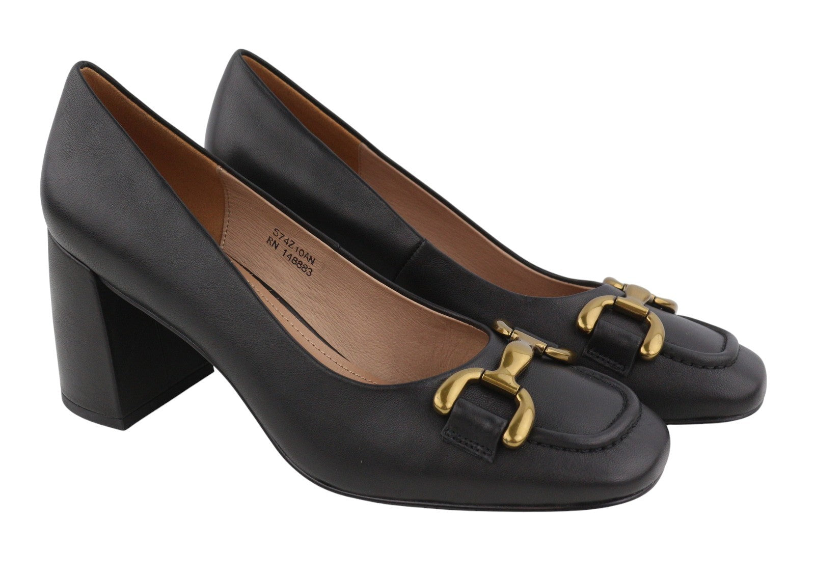 BIBI LOU Dennis Women Heels EU41 Black Leather Square Gold Tone Details Pumps