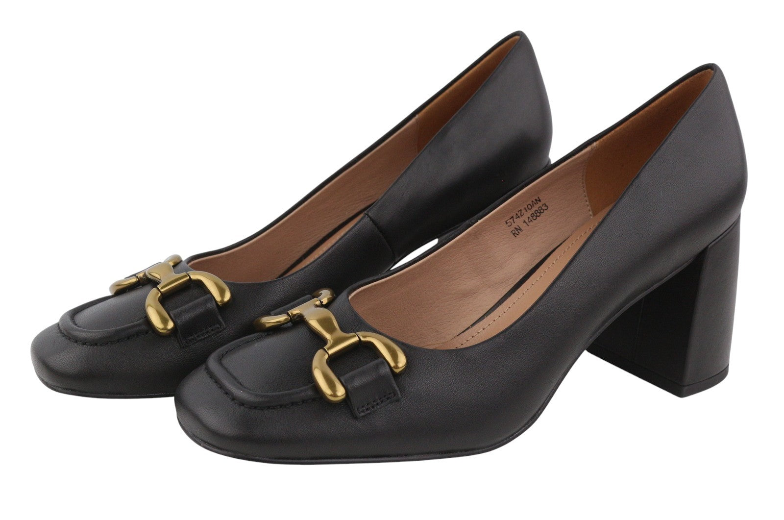 BIBI LOU Dennis Women Heels EU41 Black Leather Square Gold Tone Details Pumps