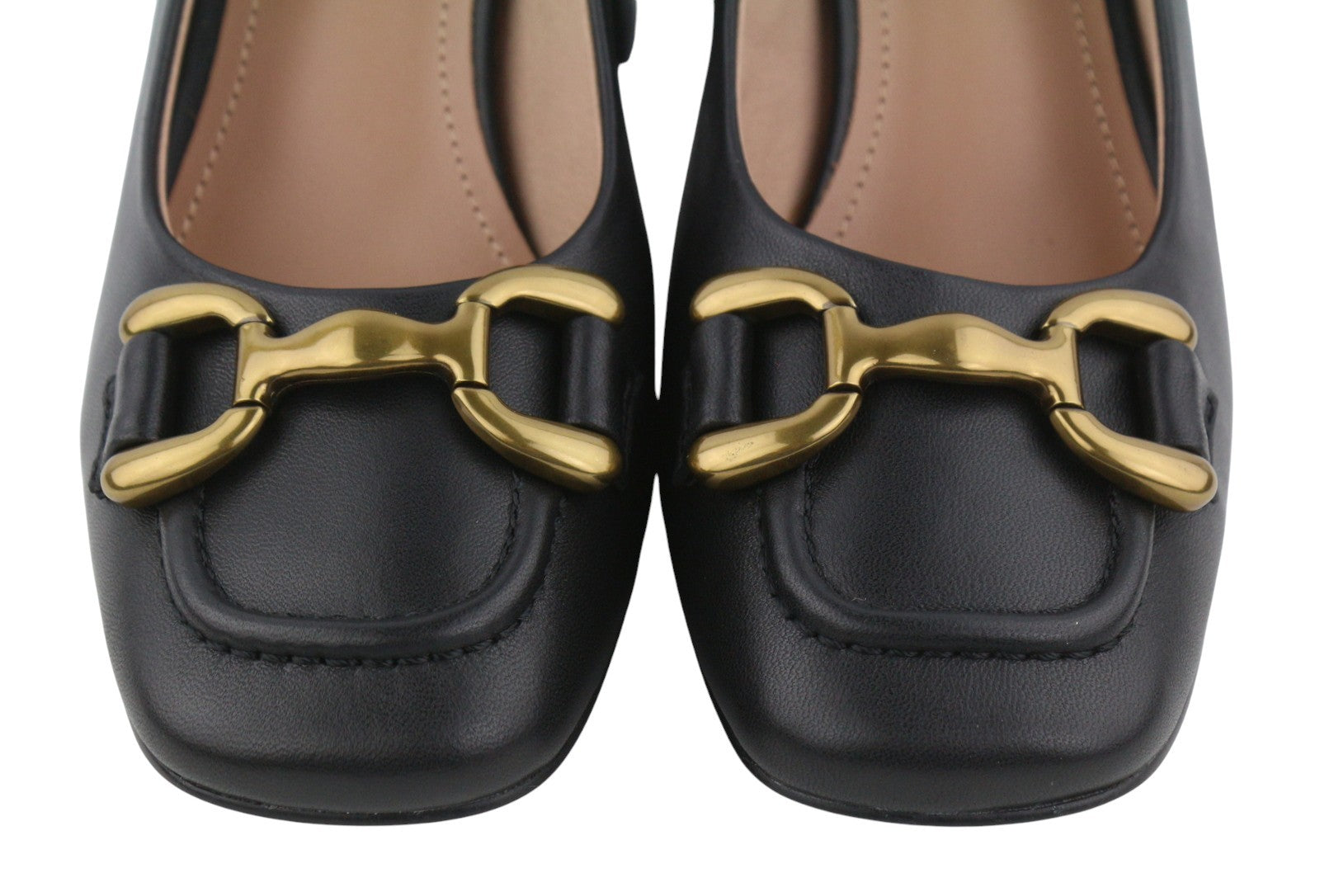 BIBI LOU Dennis Women Heels EU41 Black Leather Square Gold Tone Details Pumps