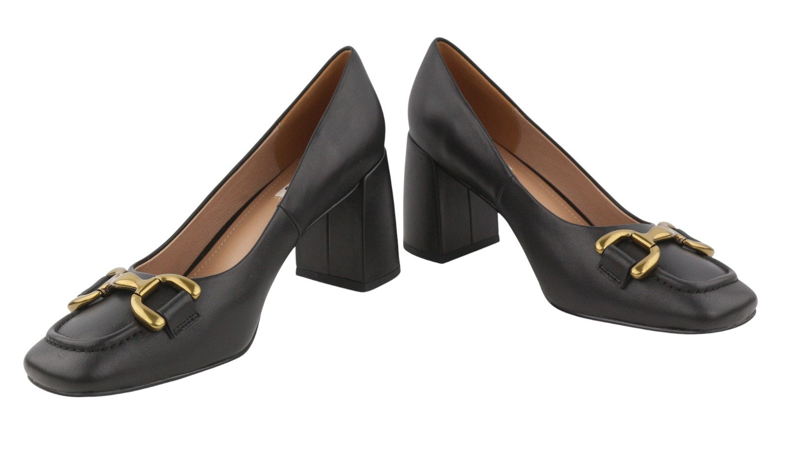 BIBI LOU Dennis Women Heels EU41 Black Leather Square Gold Tone Details Pumps