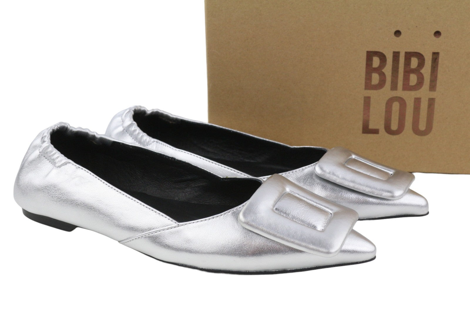BIBI LOU Bochum Women Flats EU36 Silver Shiny Leather Pointed Ballerina RRP179