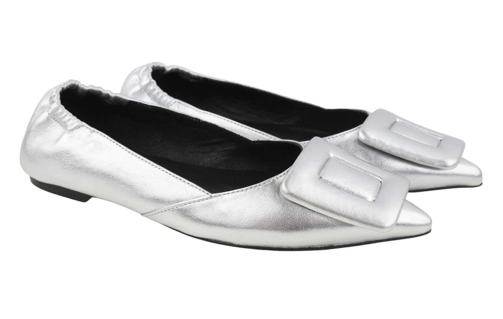 BIBI LOU Bochum Women Flats EU36 Silver Shiny Leather Pointed Ballerina RRP179