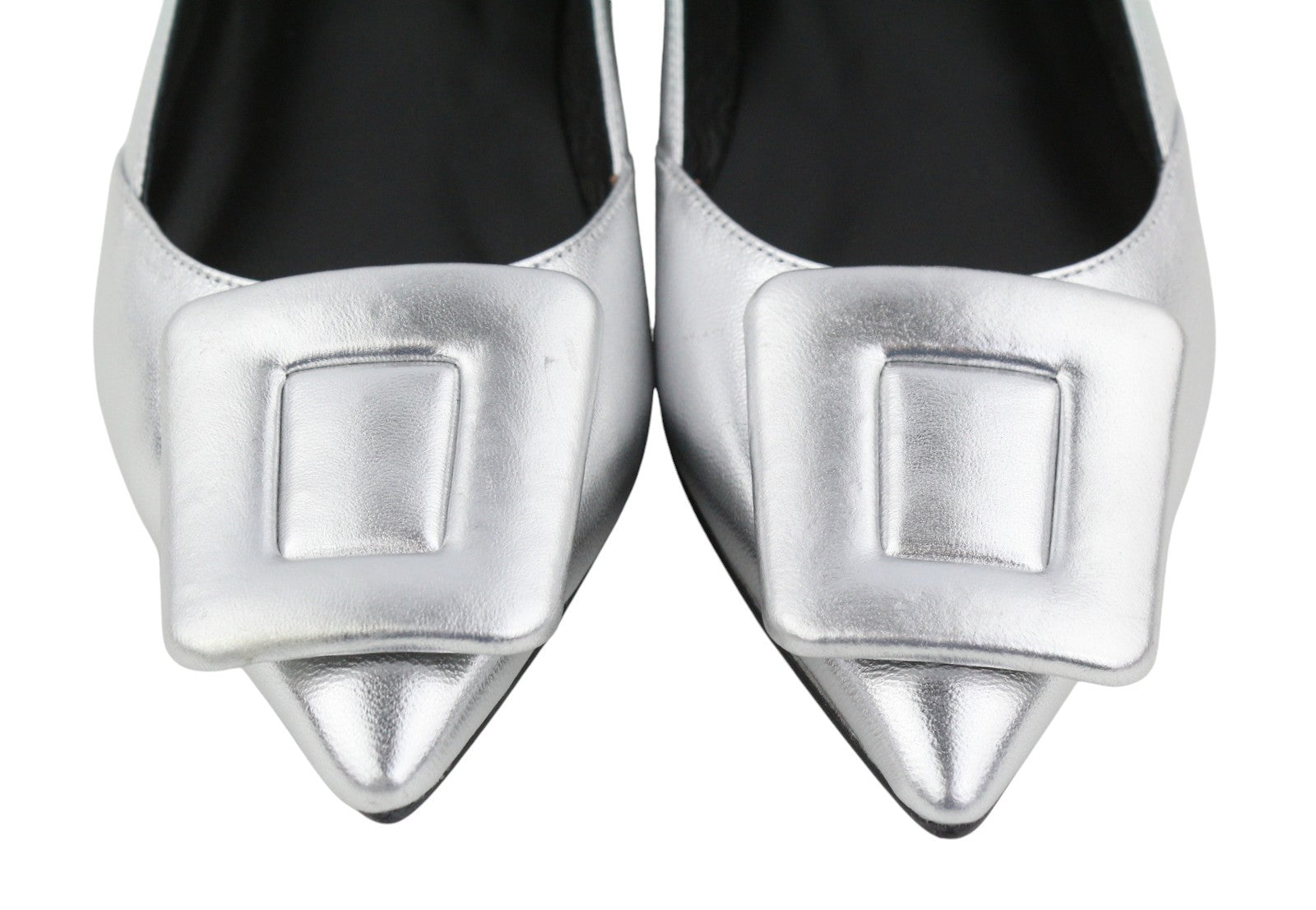 BIBI LOU Bochum Women Flats EU37 Silver Shiny Leather Pointed Ballerina RRP179