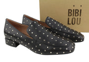 BIBI LOU Lilian Women Flats EU37 Black Leather Silver Studs Square Toe RRP179