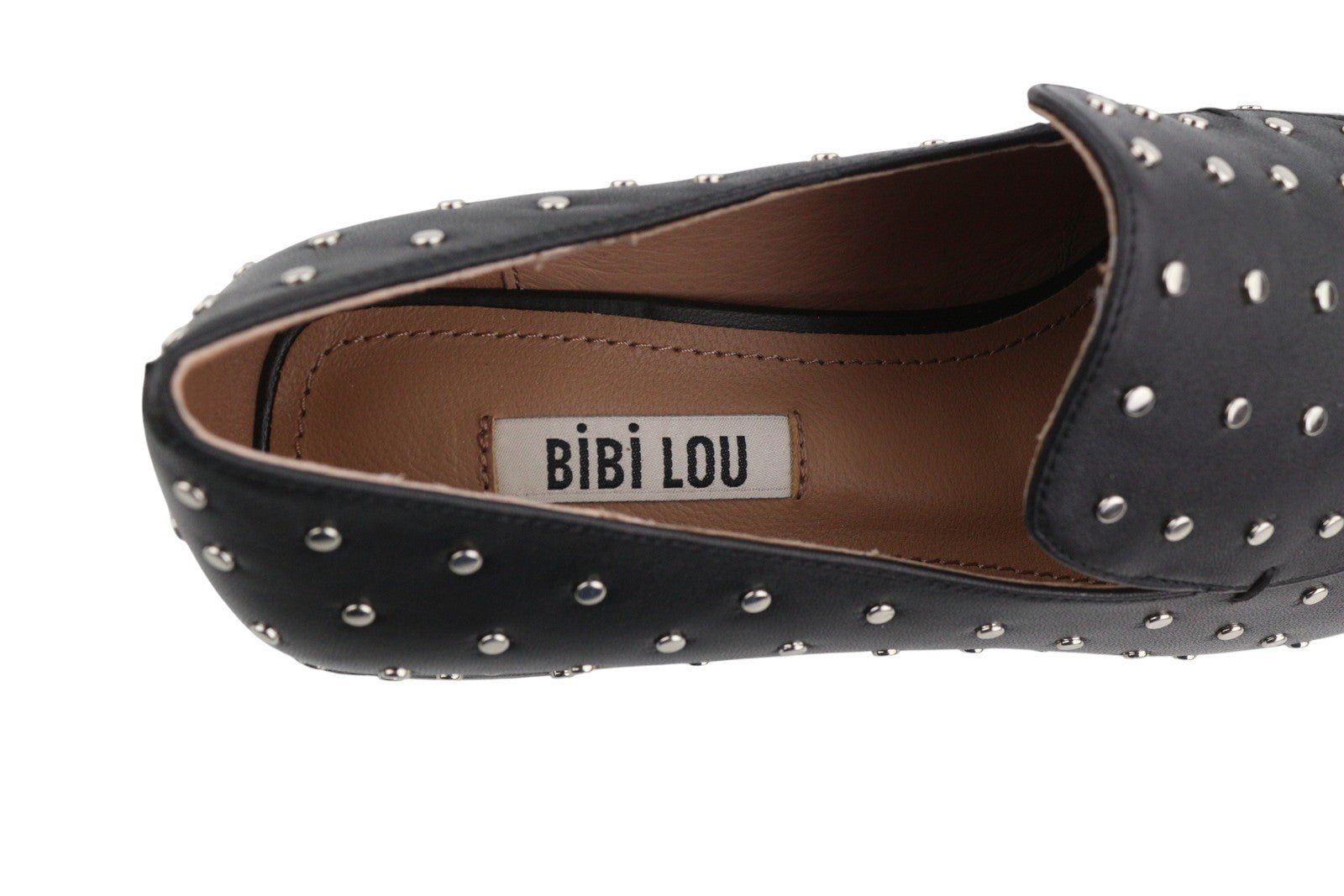BIBI LOU Lilian Women Flats EU37 Black Leather Silver Studs Square Toe RRP179
