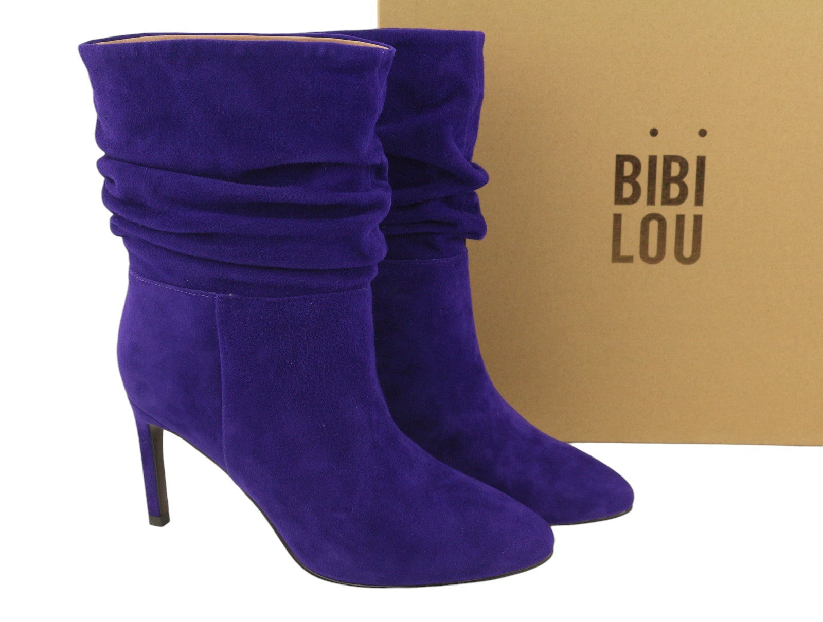 BIBI LOU Women Boots EU38 Blue Suede Leather Crinkled Effect Almond Toe Heels