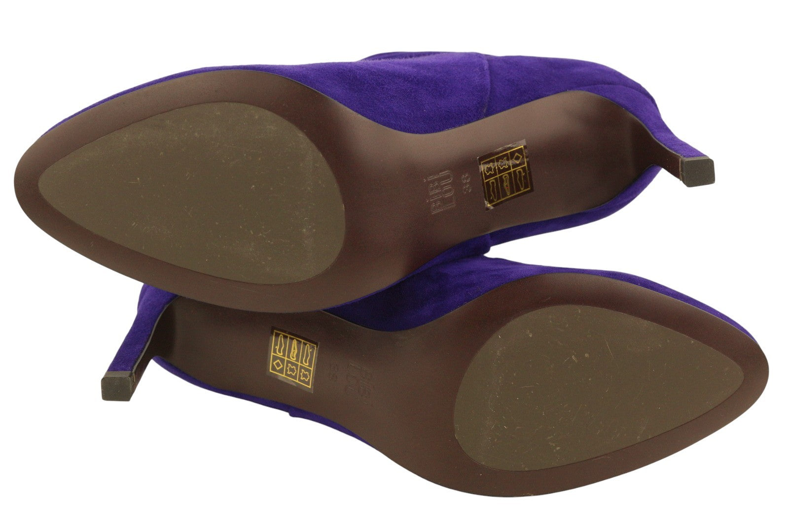 BIBI LOU Women Boots EU38 Blue Suede Leather Crinkled Effect Almond Toe Heels