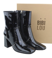 BIBI LOU Pola Women Boots EU37 Black Patent Leather Square Toe Ankle Heels