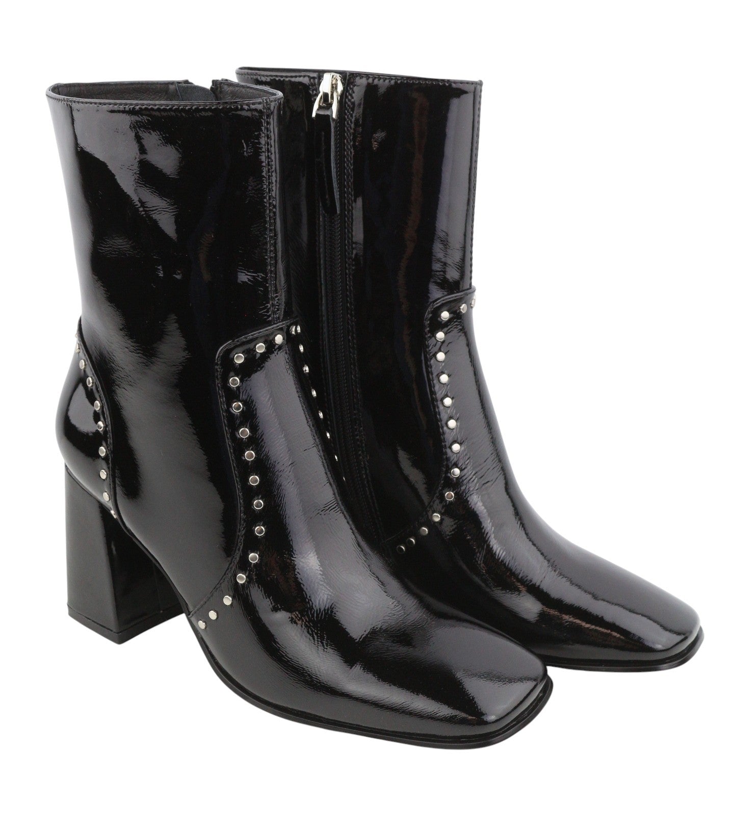 BIBI LOU Pola Women Boots EU37 Black Patent Leather Square Toe Ankle Heels