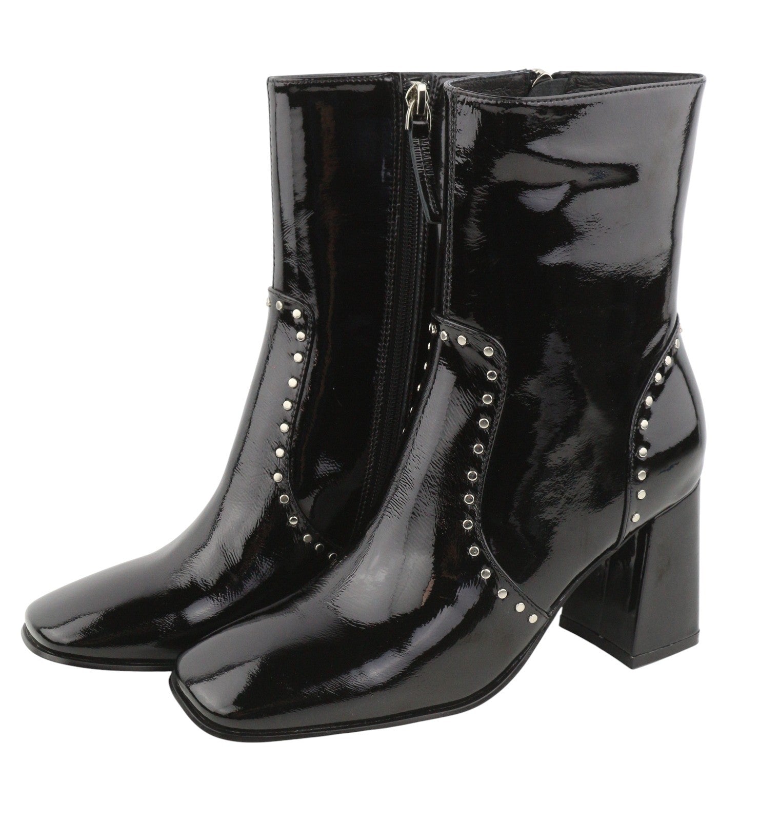 BIBI LOU Pola Women Boots EU37 Black Patent Leather Square Toe Ankle Heels