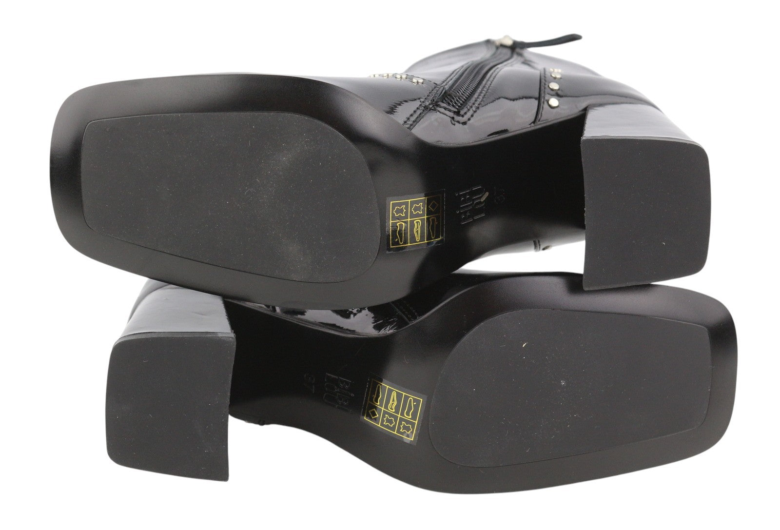 BIBI LOU Pola Women Boots EU37 Black Patent Leather Square Toe Ankle Heels