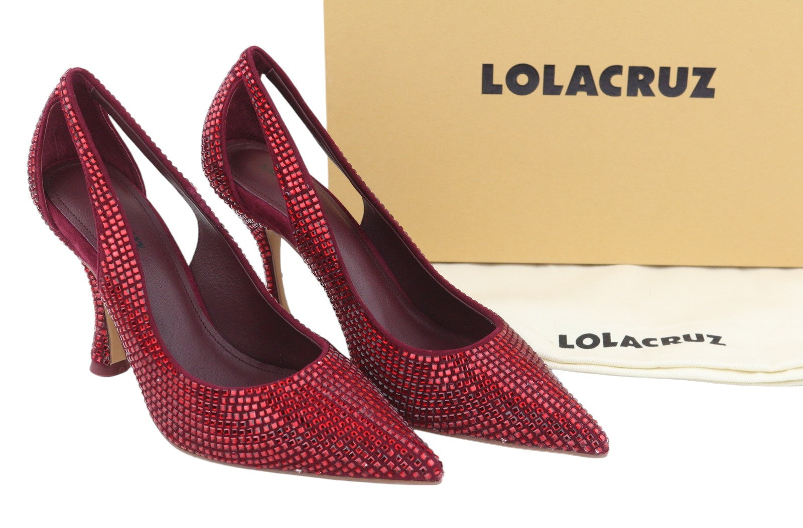 LOLA CRUZ Nowa Women Heels EU36 Red Leather Cristal Shiny Pointed Toe RRP235