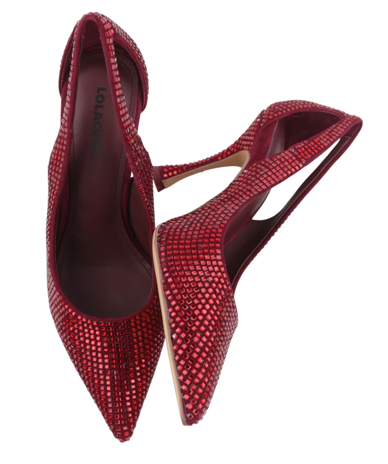 LOLA CRUZ Nowa Women Heels EU36 Red Leather Cristal Shiny Pointed Toe RRP235