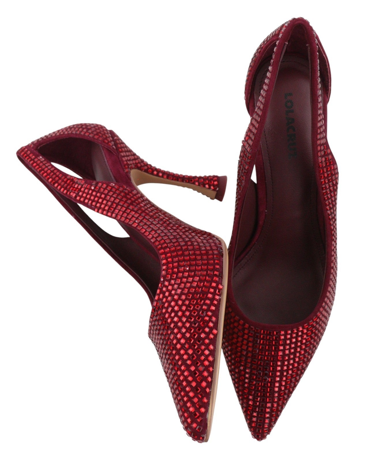 LOLA CRUZ Nowa Women Heels EU36 Red Leather Cristal Shiny Pointed Toe RRP235