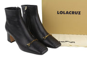 LOLA CRUZ Lorey Women Boots EU41 Black Leather Square Toe Ankle Heels Zipper