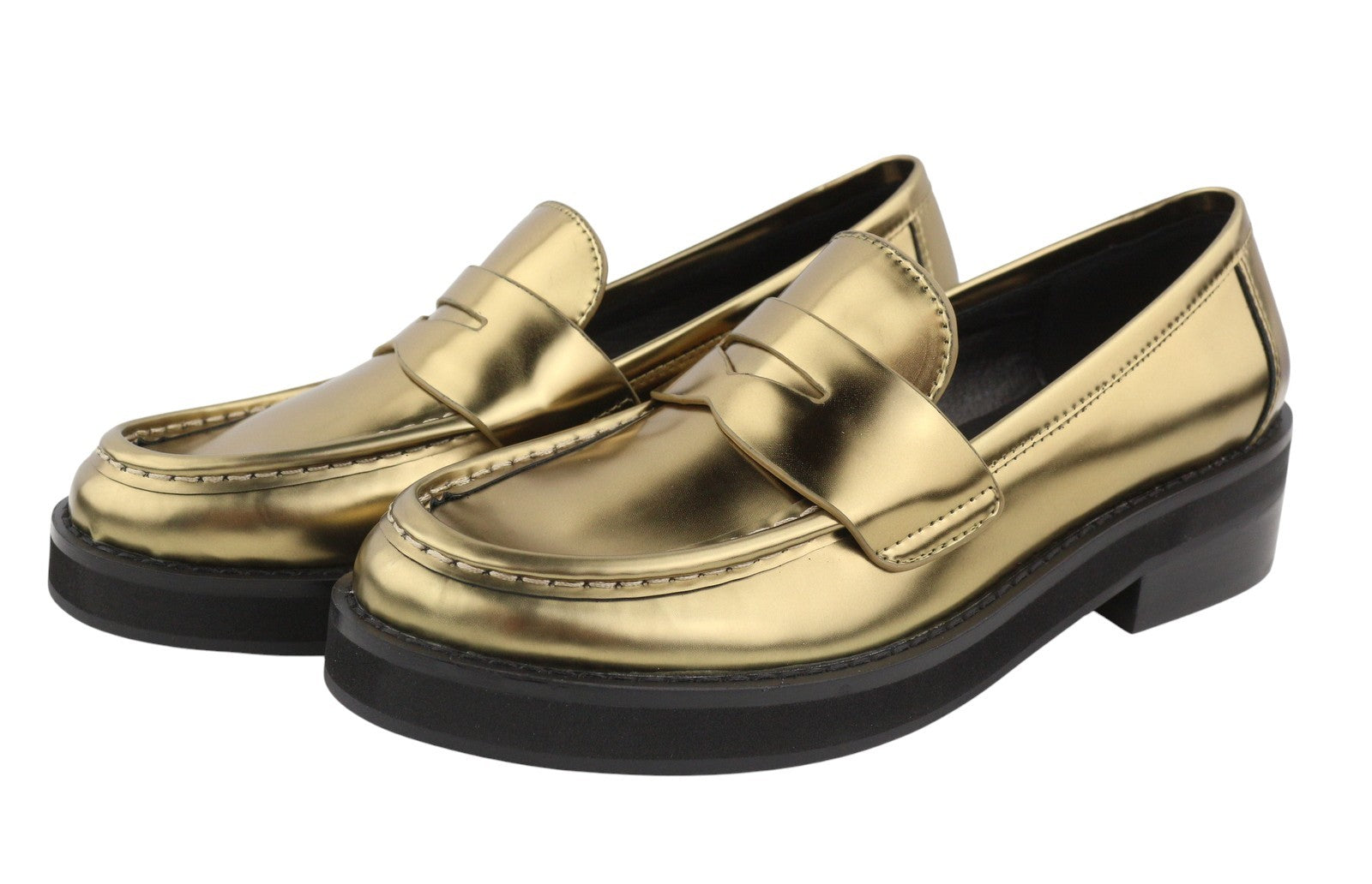 BIBI LOU Jaya Women Flats EU37 Shiny Gold Leather Chunky Slip On RRP199