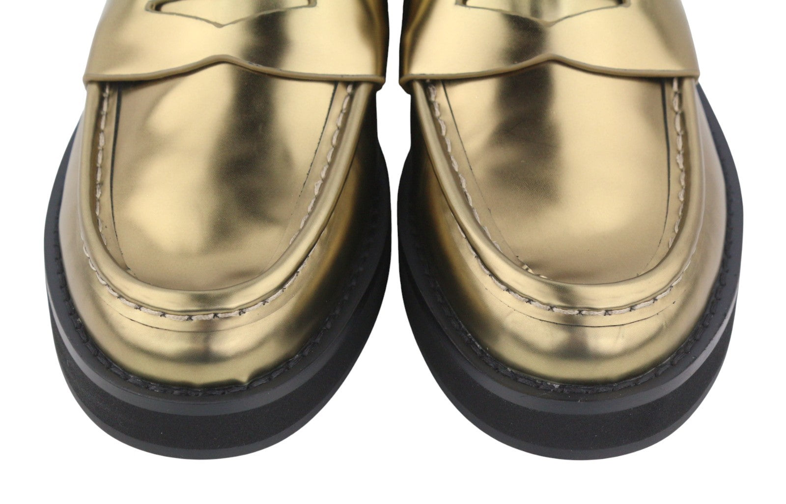 BIBI LOU Jaya Women Flats EU37 Shiny Gold Leather Chunky Slip On RRP199