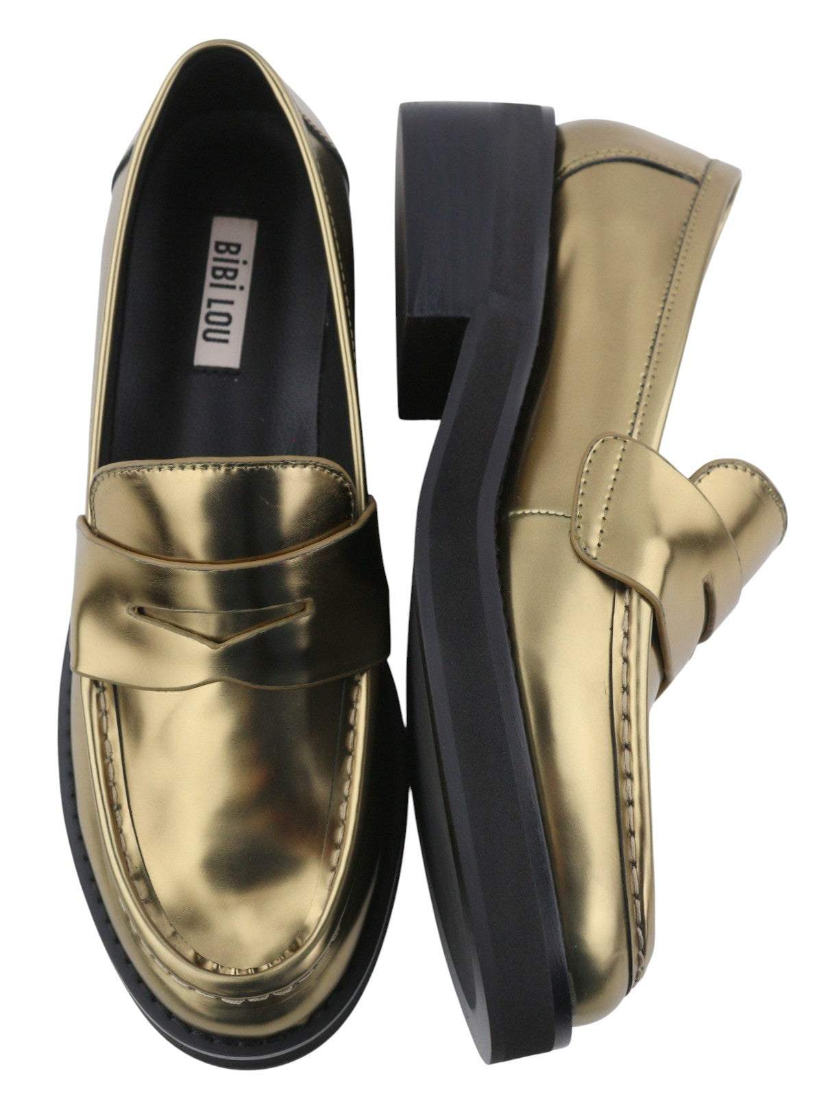 BIBI LOU Jaya Women Flats EU37 Shiny Gold Leather Chunky Slip On RRP199