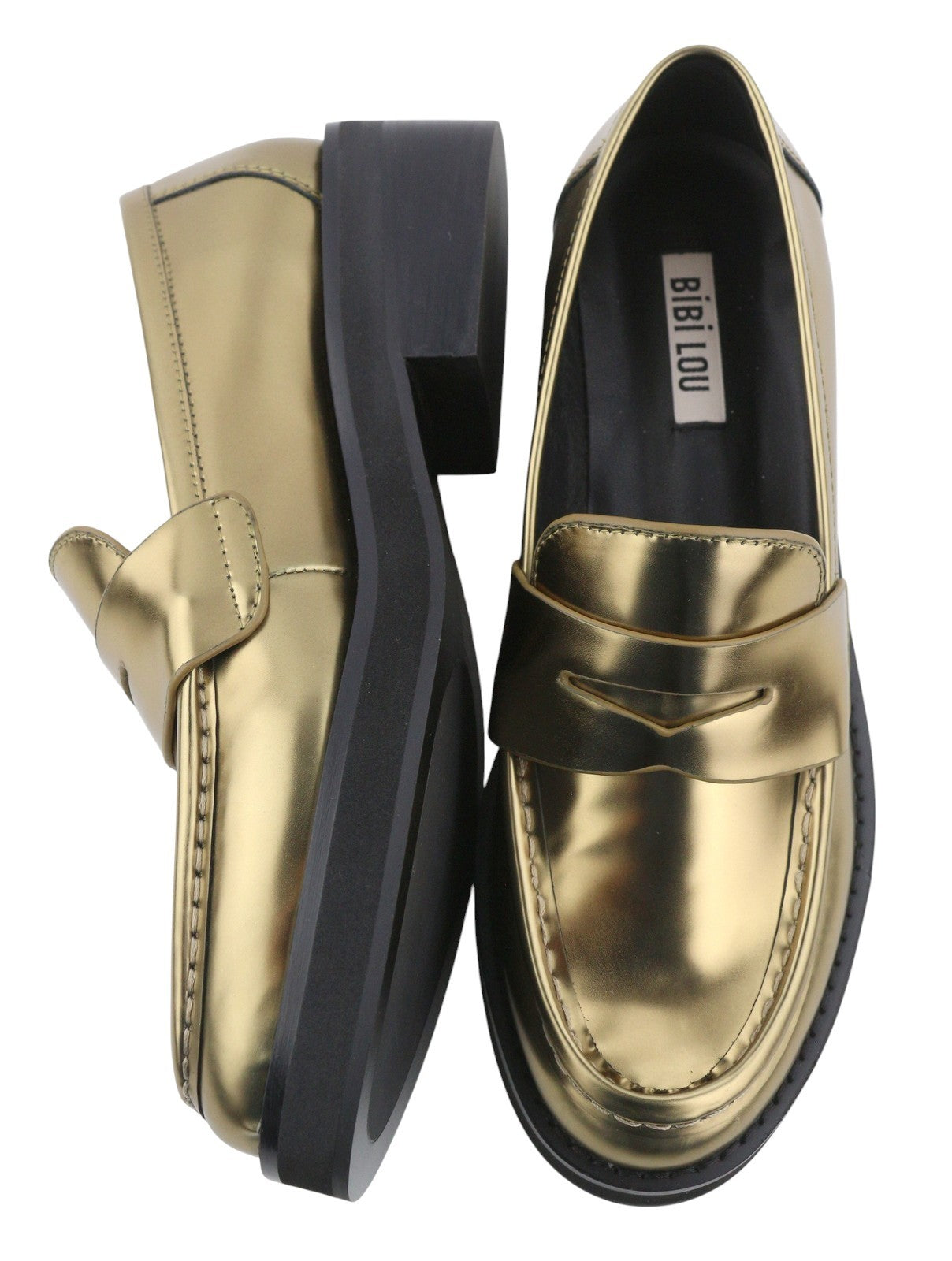 BIBI LOU Jaya Women Flats EU37 Shiny Gold Leather Chunky Slip On RRP199