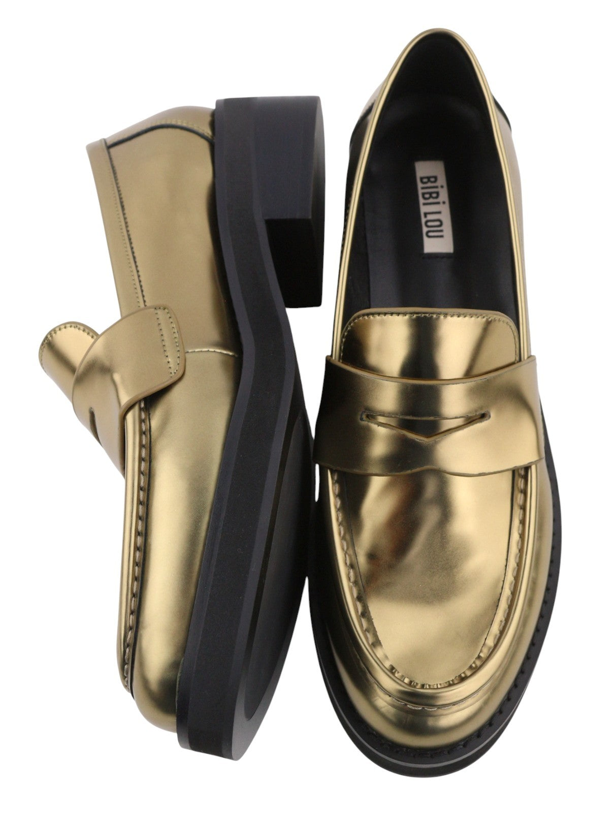 BIBI LOU Jaya Women Flats EU40 Shiny Gold Leather Chunky Slip On RRP199