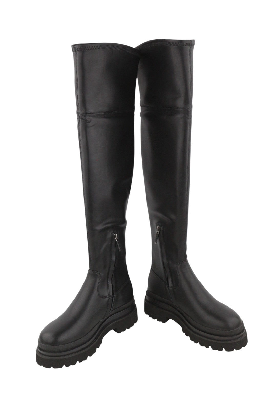 LOLA CRUZ Amalia Women Boots EU37 Black Leather Chunky Lug Rubber Zipper RRP349