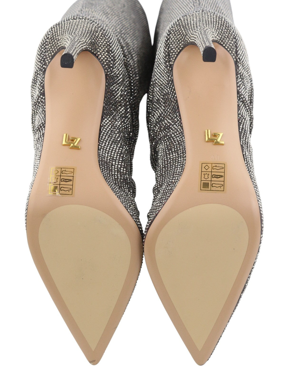 LOLA CRUZ Lievin Women Heels EU40 Grey Leather Glitter Shiny Crinkled RRP425