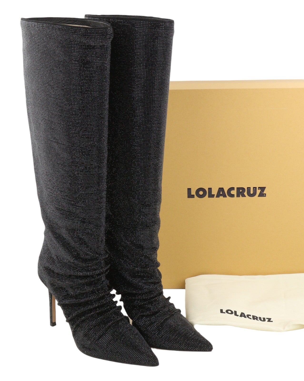 LOLA CRUZ Lievin Women Heels EU37 Black Leather Glitter Shiny Crinkled RRP425