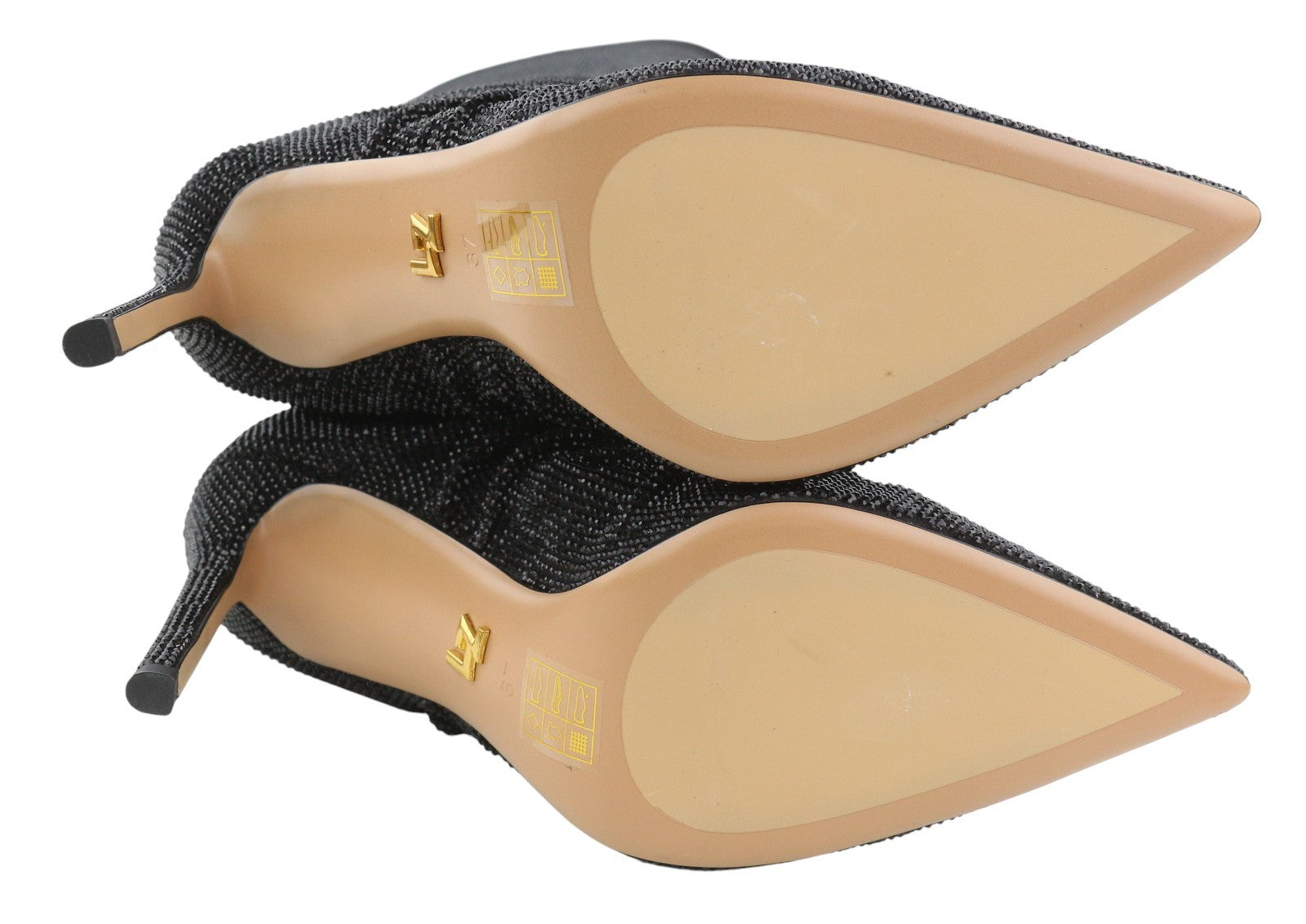 LOLA CRUZ Lievin Women Heels EU37 Black Leather Glitter Shiny Crinkled RRP425