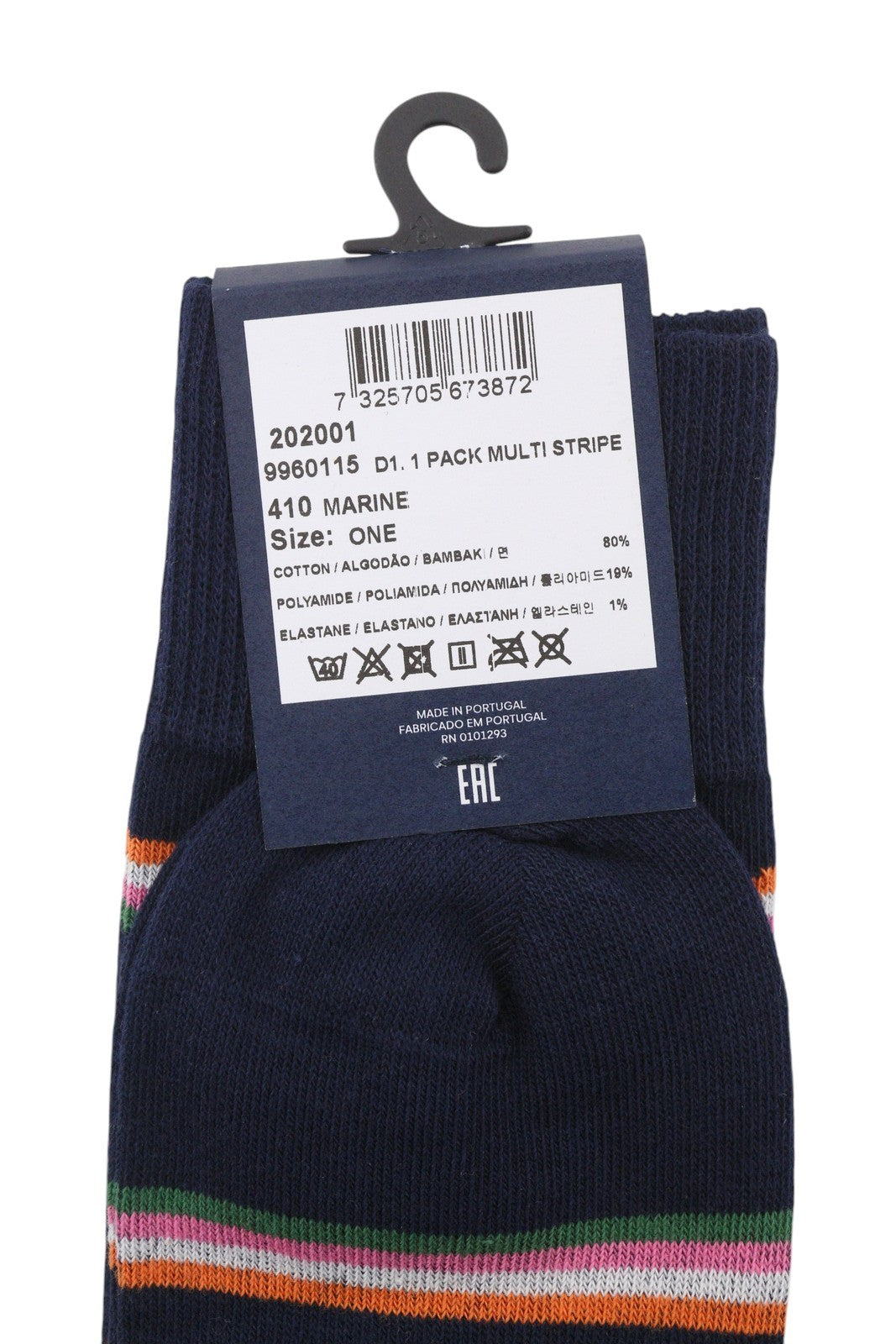 GANT 1 Pack Multi Stripe Men Socks OS Marine Cotton Blend Knit Unisex