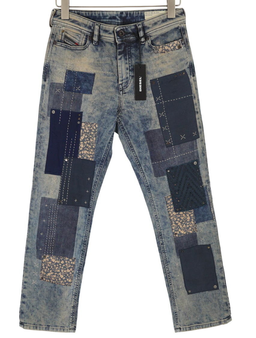 DIESEL Reen 0855T Women's Jeans W26/L30 Straight Cut Patches Limited Edition