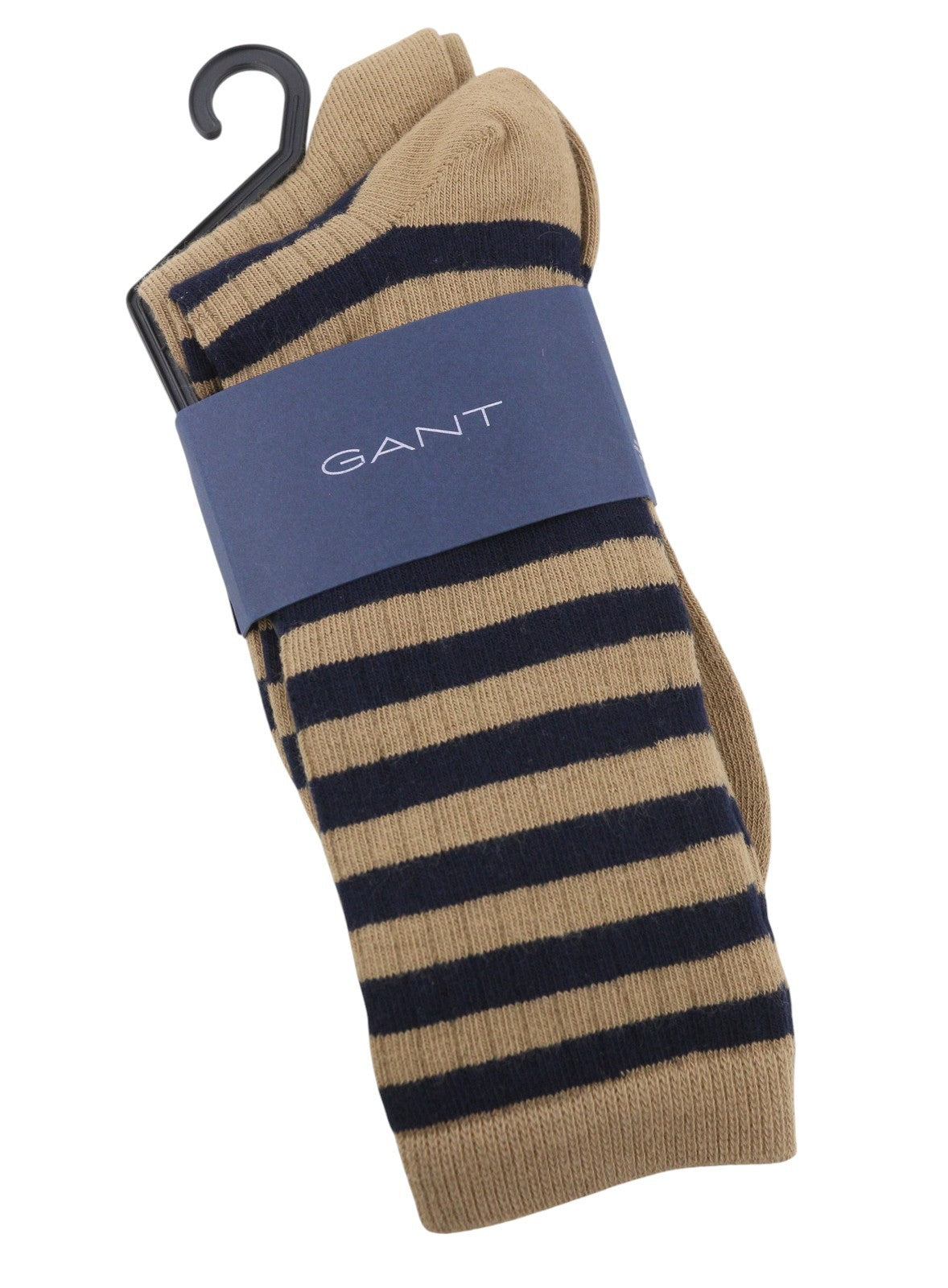 GANT 2 Pack Solid Stripe Rib Women Socks OS Warm Khaki Brown Knit Stretch Unisex