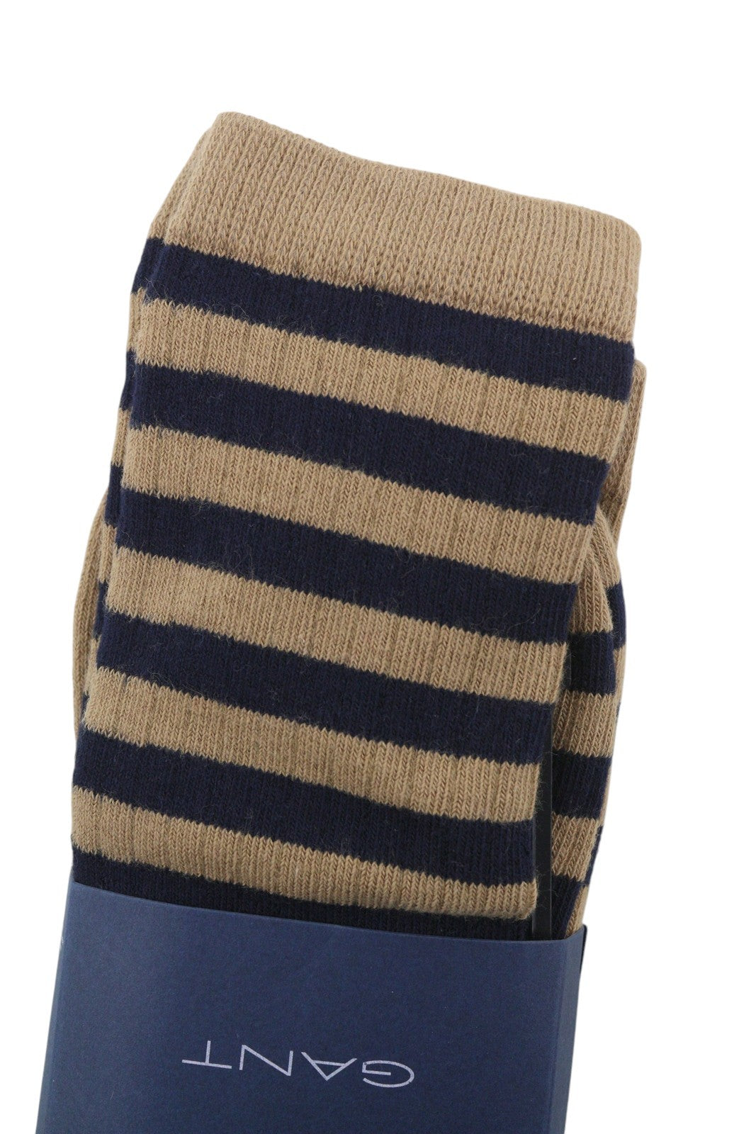 GANT 2 Pack Solid Stripe Rib Women Socks OS Warm Khaki Brown Knit Stretch Unisex