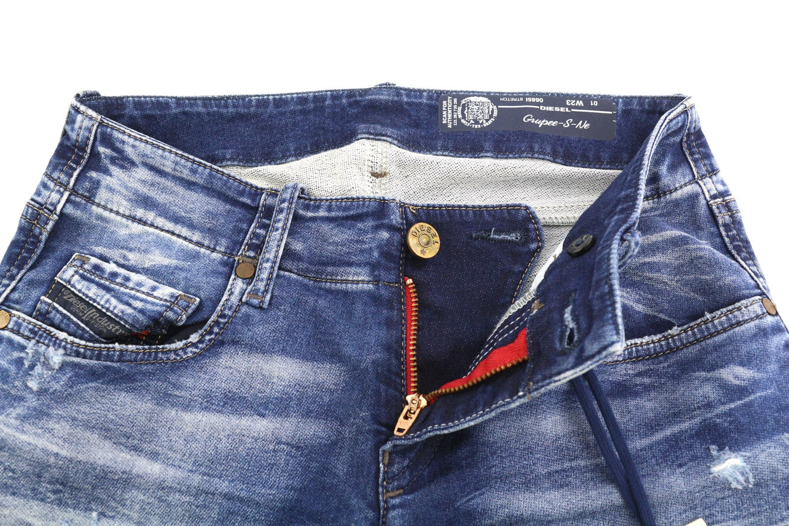 DIESEL Grupee-S-Ne 0685I Women's Jeans W23 Jogg Ripped Skinny Fit Washed Blue