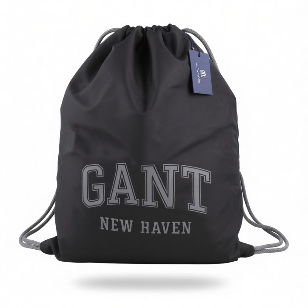 GANT Gym Sack Men Bag OS Black Front Logo Lightweight Sports Backpack