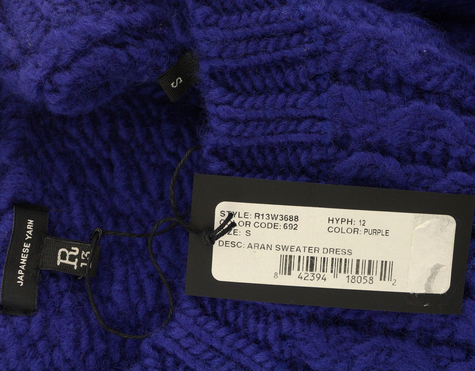 R13 Aran Sweater Women Dress S Blue Wool Cable-Knit Thick Long Sleeve RRP855