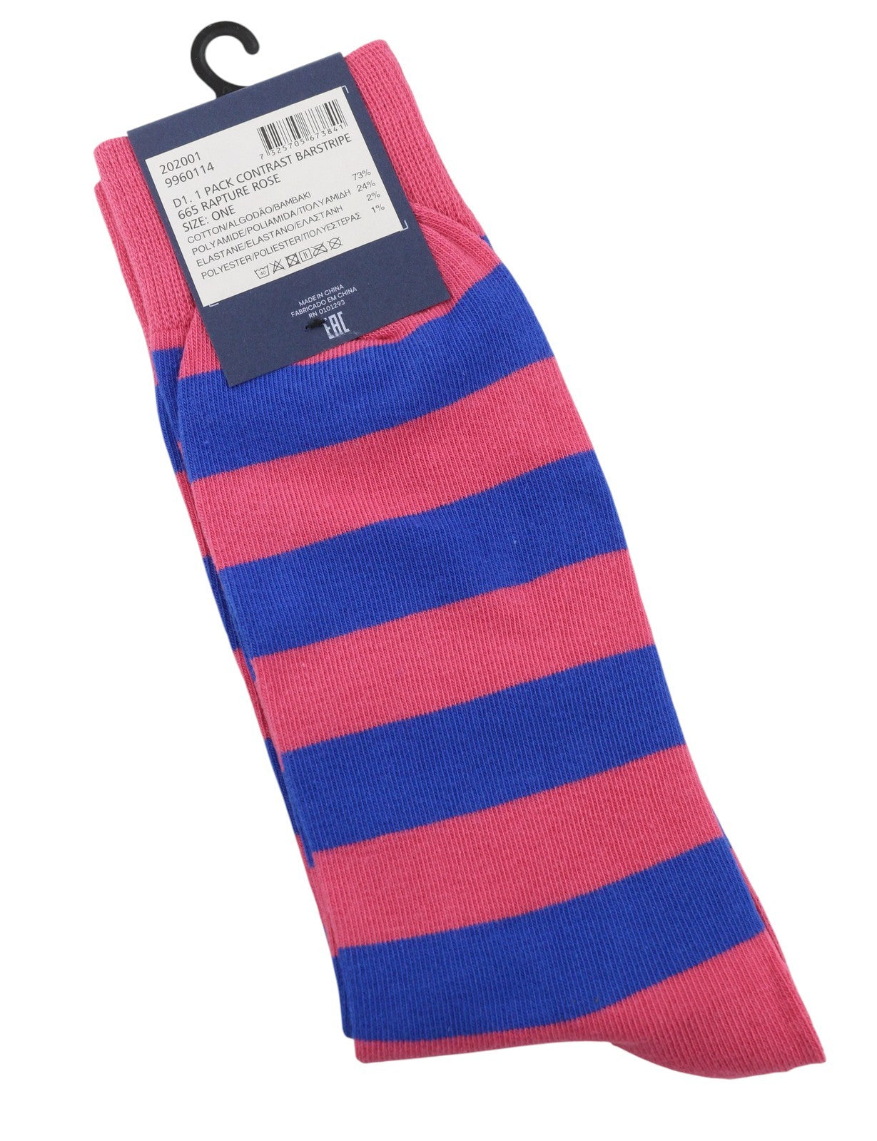 GANT 1 Pack Contrast Barstripe Women Socks OS Rapture Rose Knit Stretch Unisex