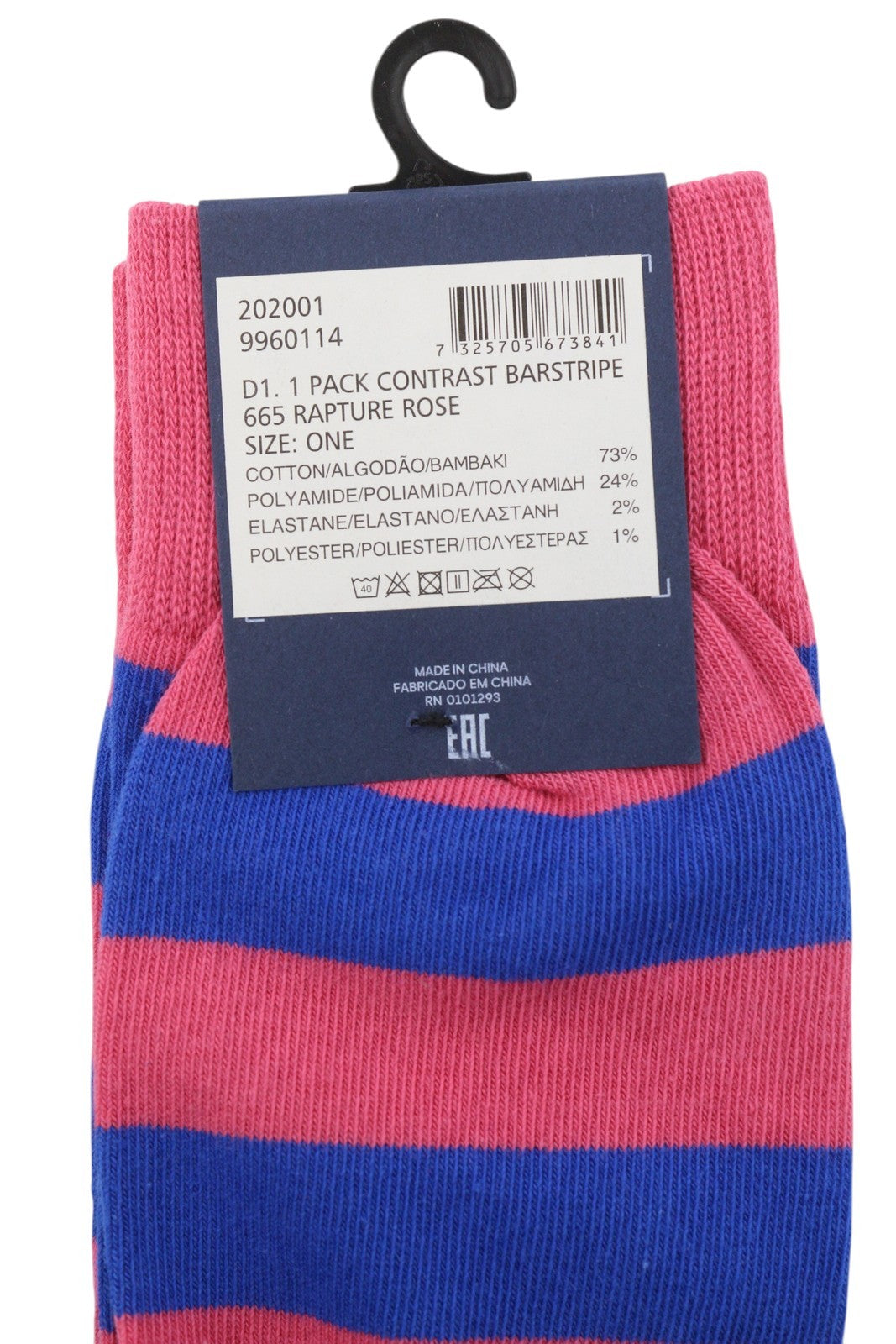 GANT 1 Pack Contrast Barstripe Women Socks OS Rapture Rose Knit Stretch Unisex