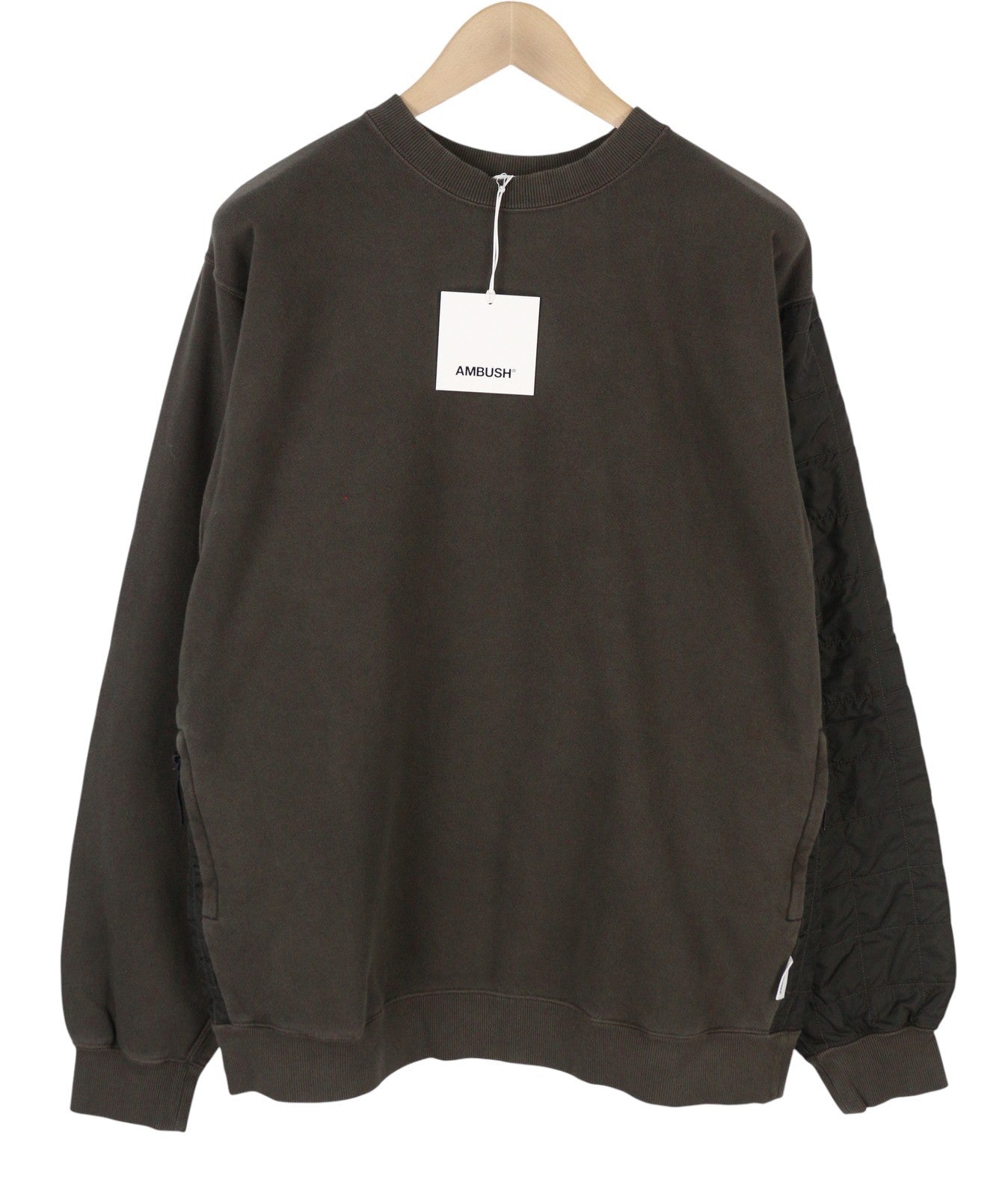 AMBUSH Mix Quilted Men Sweatshirt L Grey Crew Neck Long Sleeve Pullover RRP530