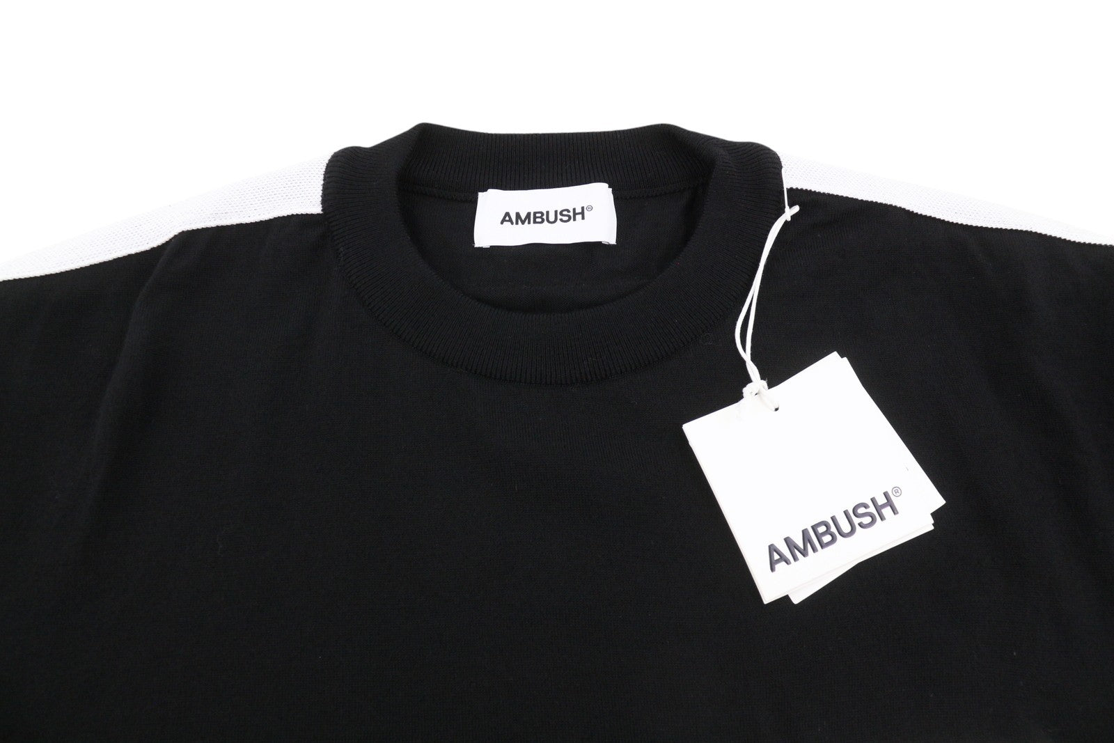 AMBUSH Taped Knit Men Jumper L Black Wool Blend Knit Crew Neck Pullover RRP568