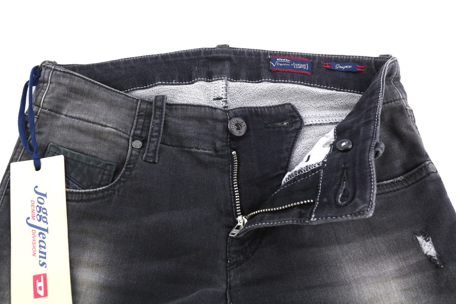 DIESEL Grupee-Ne 0835B Women's Jeans W25 Jogg Sweat Skinny Washed Logo Blue