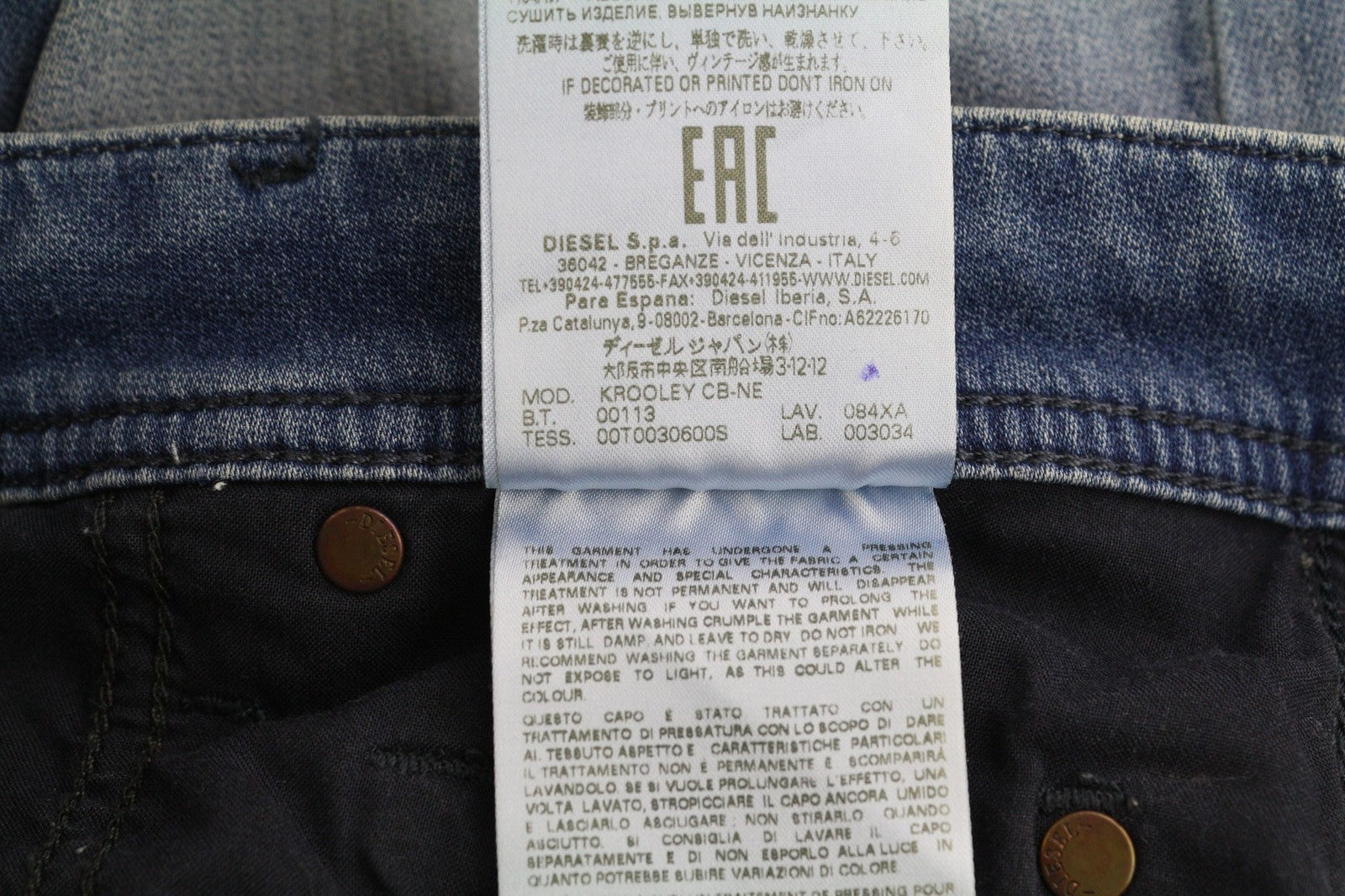 DIESEL Krooley CB-NE 084XA Men's Jeans W28 Jogg Stretch Ripped Blue RRP210