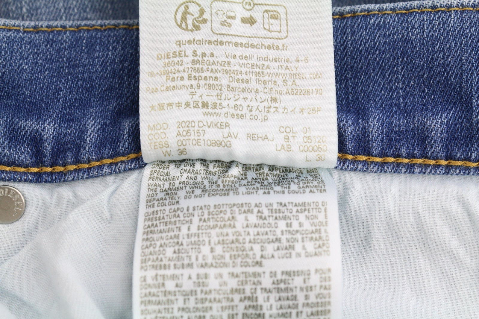 DIESEL 2020 D-Viker REHAJ Men's Jeans W36/L30 Straight Blue Mid Waist Regular