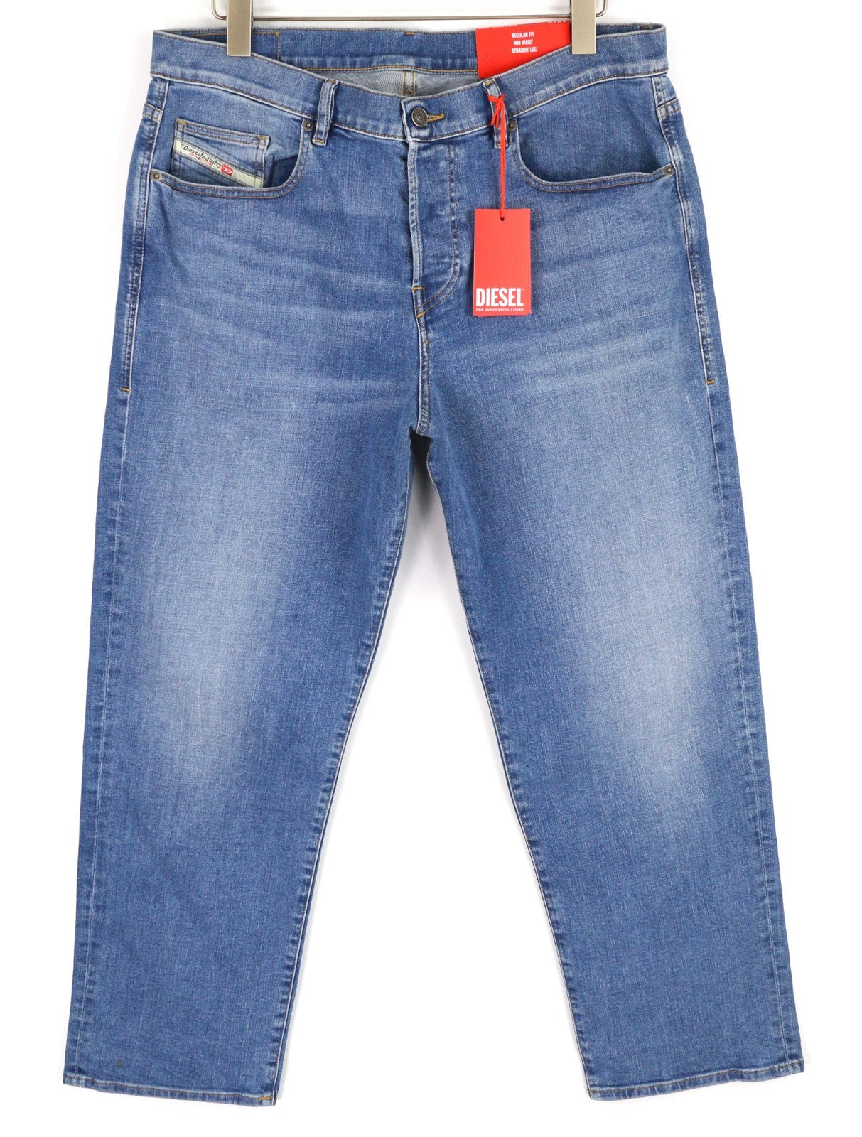 DIESEL 2020 D-Viker REHAJ Men's Jeans W36/L30 Straight Blue Mid Waist Regular