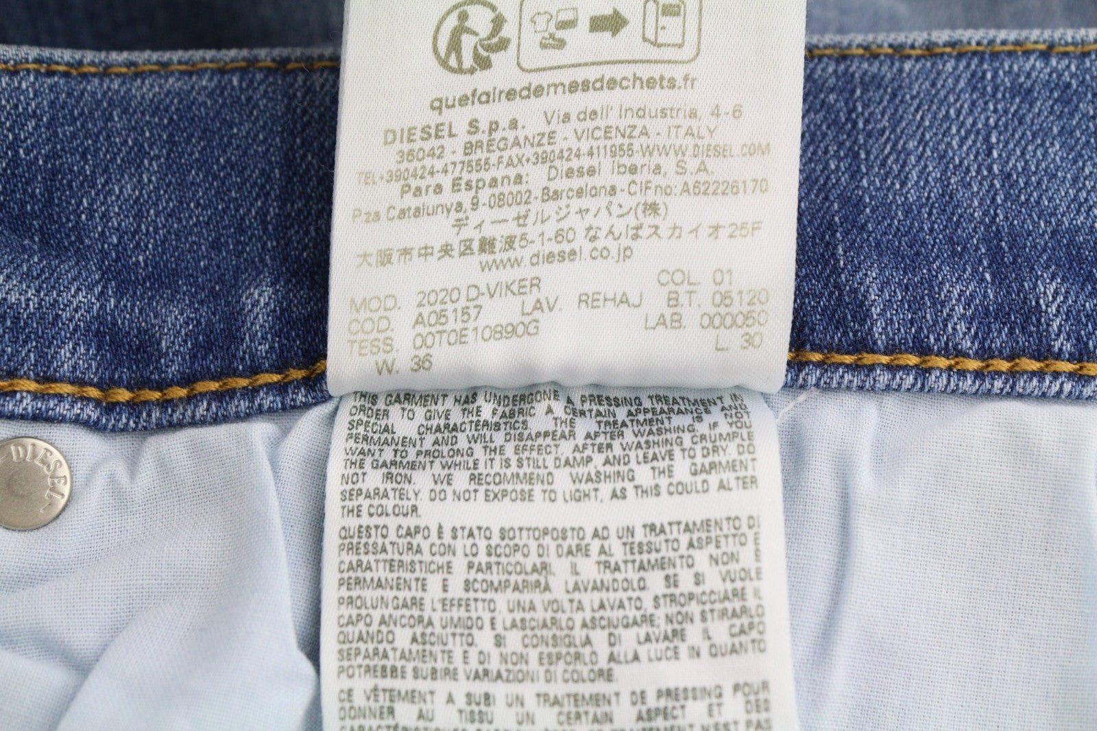 DIESEL 2020 D-Viker REHAJ Men's Jeans W36/L30 Mid Waist Straight Denim Fit